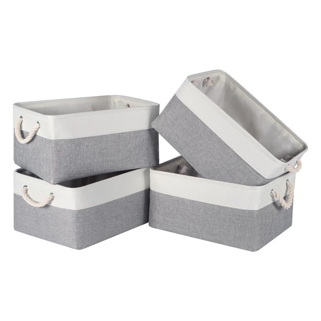 SYEEIEX Storage Basket for Shelves - 4 Pack Large Fabric Bins - Durable & Stylish - White/Grey