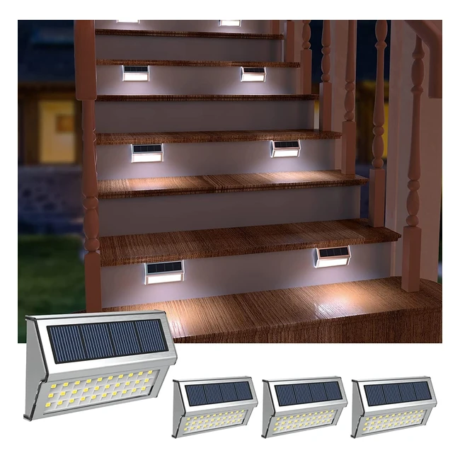Upgraded 30 LED Solar Fence Lights - Stainless Steel Decorative Lights - Waterproof - 4 Pack