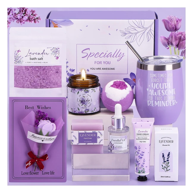 Lavender Pamper Gift Set - Perfect Birthday Gift for Her - Complete Spa Hamper - Self Care Package - Christmas Anniversary Present