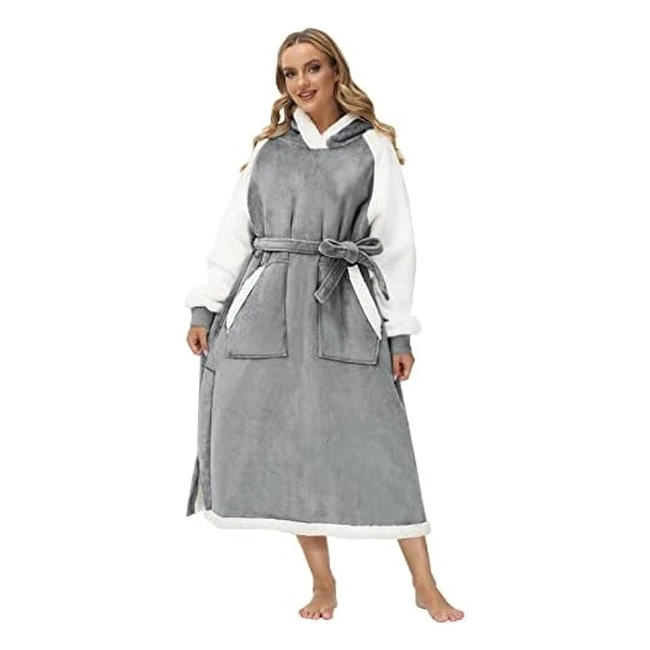 Adafsta Oversized Wearable Blanket Hoodie - Warm Sherpa Fleece Sweatshirt for Women & Men