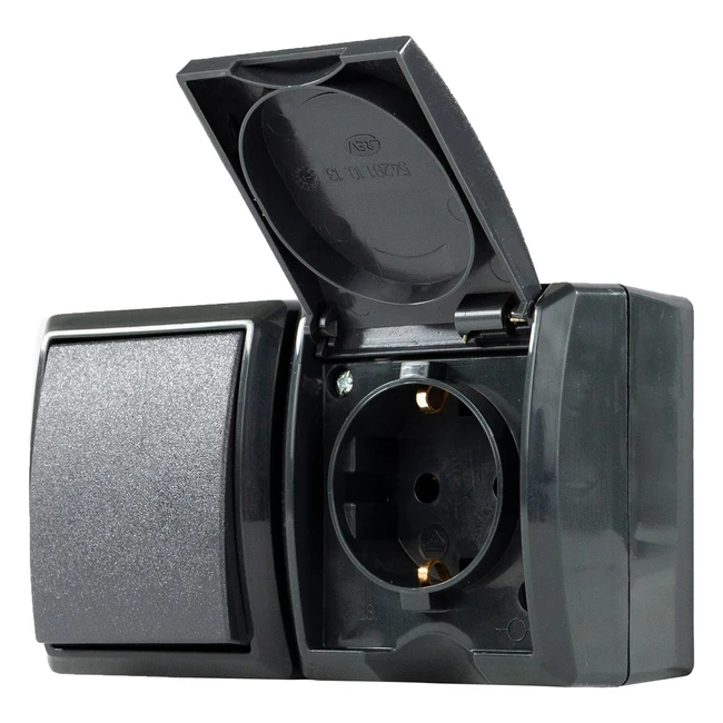 Presa Interruttore Combinato IP44 a Due Poli da Parete Antracite - Rev 0007861900