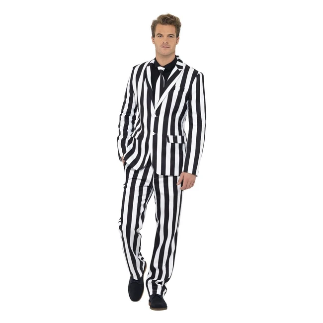 Costume Humbug Smiffys avec veste pantalon et cravate - Rayures noir/blanc - Réf. M