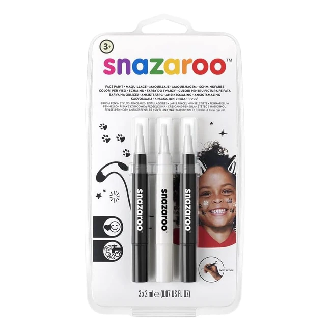 Snazaroo Brush Pens Monochrome Pack of 3 - Safe and Nontoxic - Precision Brush N