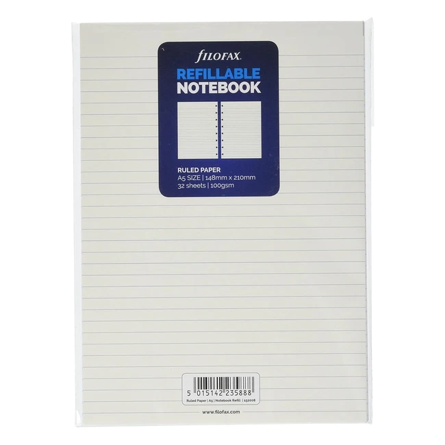 Hojas de Recambio Filofax A5 Rayas Blanco - Ref. 35 - Alta Calidad