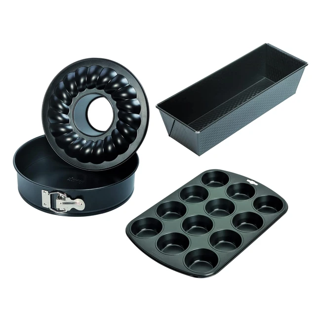 Set Teglia Kaiser Classic Bach 4 Pezzi - Fondo Tubolare - 26cm - Stampo per Muffin Plumcake 30cm - 12 Muffins Standard - Taglia 7cm - Made in Germany