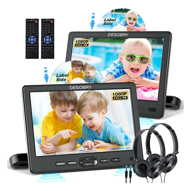 Lecteur DVD Voiture Desobry 10.5 pouces, 2 Moniteurs, 2 Casques, HDMI, USB, AV, Support 1080p