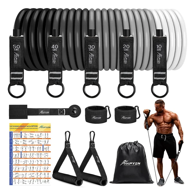 hpygn Resistance Bands Set 150lb-250lb | Exercise Bands with Handles | Portable Bag & Ankle Straps