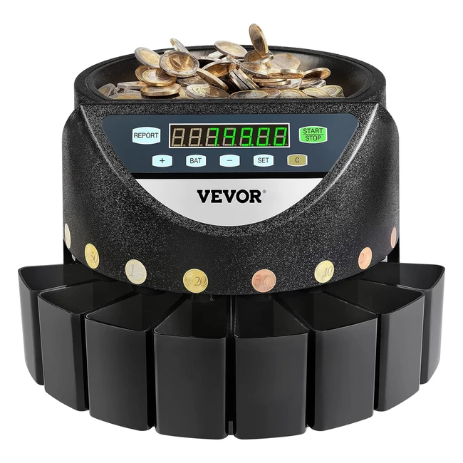 Contamonete Professionale Vevor 220V - Conta Monete Elettronico - 300 Monete al Minuto - Capacità di Moneta Selezionatrice 700 - Macchina Contamonete con 8 Scatole di Raccolta