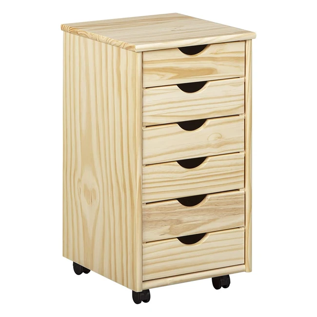 Inter Link Rollcontainer mit 6 Schubladen Massiv Kieferholz Natur lackiert Bx