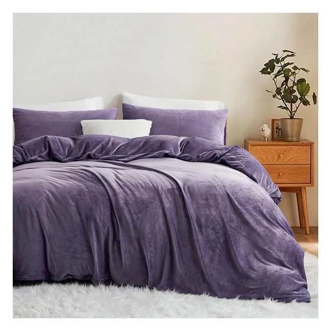 Ensemble housse de couette Sedefen flanelle 220x240cm + 2 taies d'oreiller 65x65cm violet - Peluche hiver chaude, douce et confortable