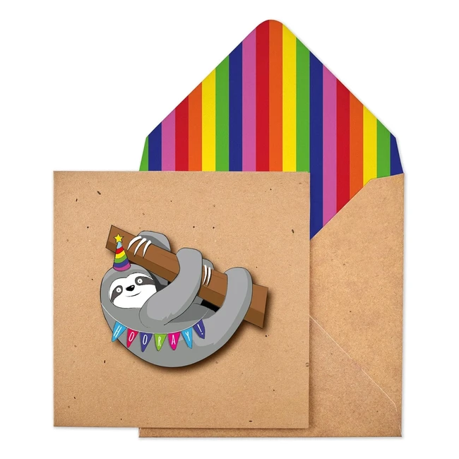 Biglietto di auguri compleanno fatto a mano bradipo FSC con busta - Regalo uomo donna