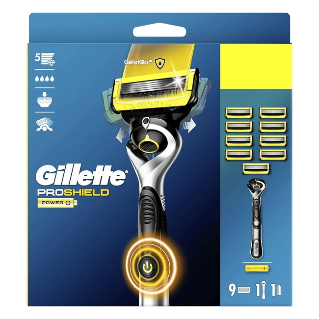 Gillette ProShield Power Men's Razor - 9 Blade Refills with Precision Trimmer