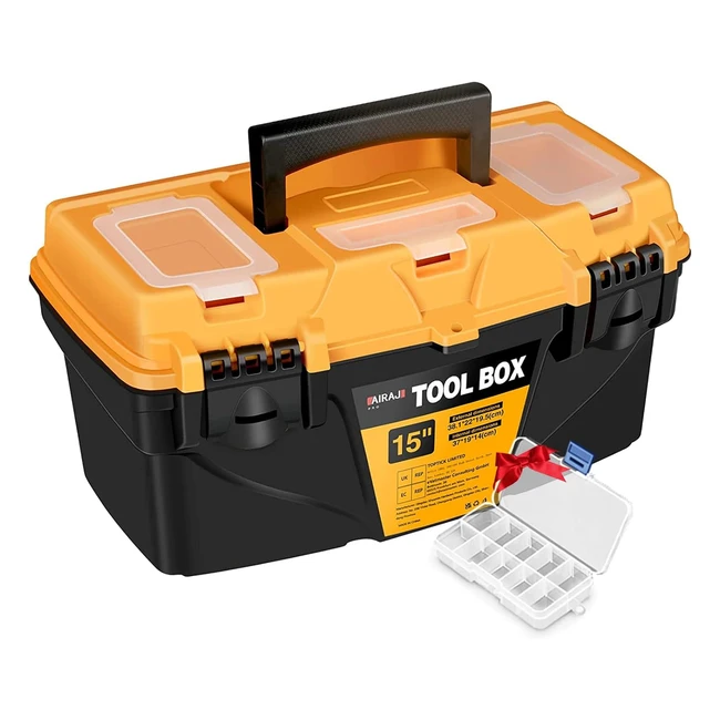 airaj 15 Tool Box with Double Locking Buckle - Lightweight Plastic Tool Box with Removable Tray - Portable Tool Storage Box for Tools