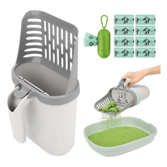 Upgraded Large Capacity Cat Litter Scooper - Convenient 2-in-1 Design with Holder and Waste Can