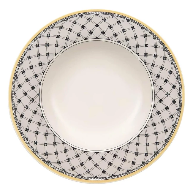 Villeroy und Boch Audun Promenade Suppenteller 24 cm - Premium Porzellan, Weiß-Graugelb