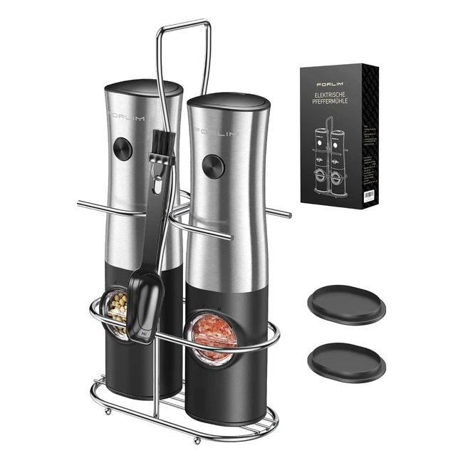 Macina Sale e Pepe Elettrico Forlim con Supporto - Granulometria Regolabile - Acciaio Inox - Luce LED
