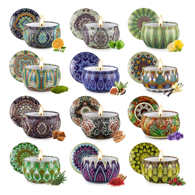 Coffret Bougies Parfumées Cadeau pour Femmes - Lot 12 Pièces - Longue Durée - Fêtes de Fin d'Année, Anniversaire