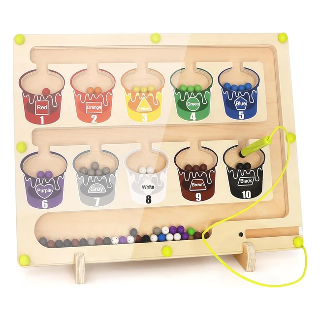 Jeu Labyrinthe Magnétique Enfant - Apprendre les Couleurs - Montessori - Jouet Bois - Parcours Motricité Fine - Cadeau 3-6 ans