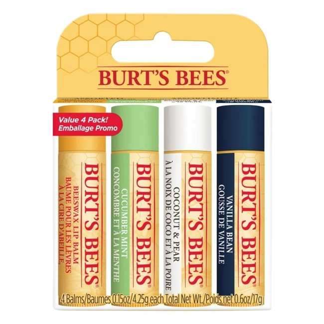 Burts Bees Lip Balm Multipack - Beeswax Cucumber Mint Coconut Pear Vanilla B