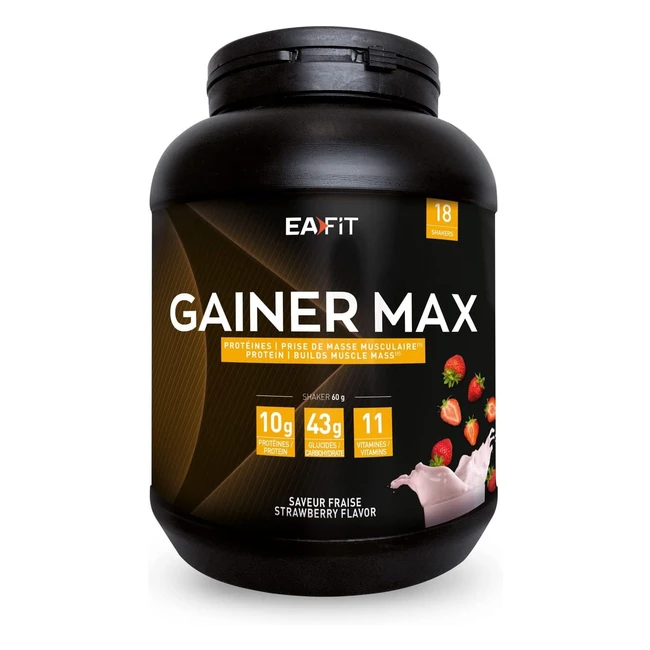 Eafit Gainer Max 11 kg - Gusto Fragola - Massa Muscolare - 18 Porzioni