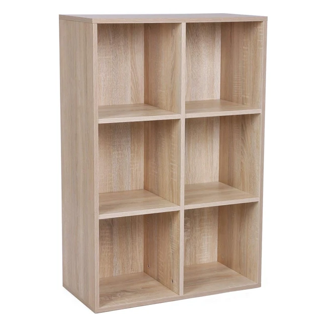 VASAGLE LBC203H Bookcase - 6 Compartments - Wooden Shelving - 655 x 975 x 30 cm - Oak Effect