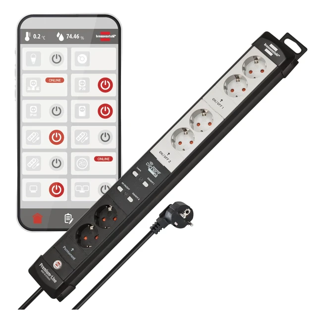 Regleta inteligente premiumline Brennenstuhl con 6 tomas programables - Control por app o voz - Compatible con Alexa y Google Assistant