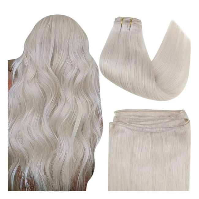 EASYOUTH Echthaar Weft Extensions Remy Echthaar 12 Zoll Weißblond 70 g Sewin Haarverlängerungen Ice Blond Glatt 1000