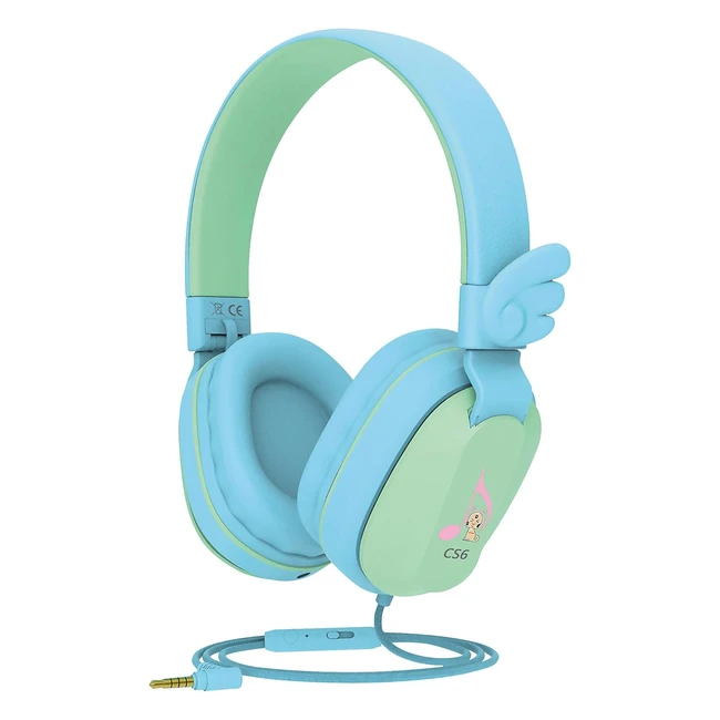 Auriculares Riwbox CS6 para niños - Ligeros, plegables, con micrófono y control de volumen - Compatibles con PC, Kindle, ordenador y tablet - Azul verde