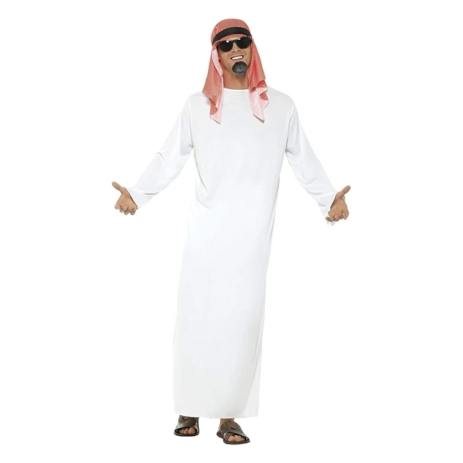 Déguisement Cheik Smiffys avec tunique blanche et coiffe rouge et blanche