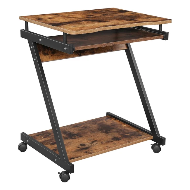 VASAGLE Computertisch Z-Form Schreibtisch | Kompakter Brotisch | Einfache Montage | Räder mit Bremsen | 54 x 26 cm | Großer Tastaturauszug | Büro Arbeitszimmer | Vintage Braun Schwarz | LCD811X01