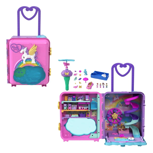 Coffret Valise Polly Pocket Pollyville - 4 Minifigurines, 1 Voiture, 25+ Accessoires - Jouet Enfant 4+