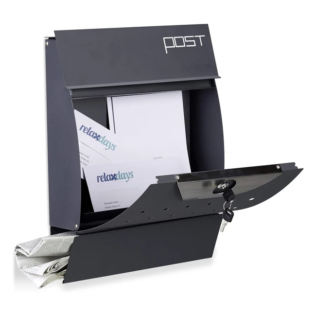 Cassetta Posta Parete Relaxdays 10020773 - Design Moderno - Verniciata a Polvere - Antracite