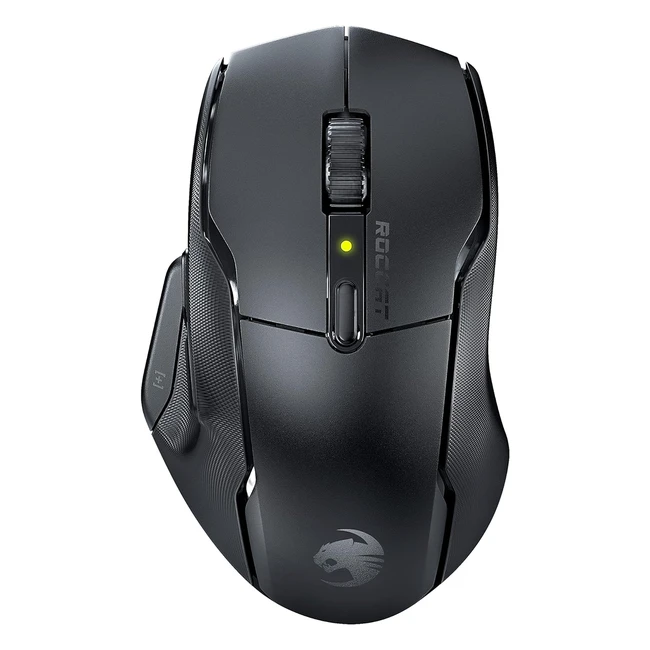 Roccat Kone Air - Mouse da Gioco Wireless Ergonomico, 800 Ore di Autonomia, Sensore Ottico 19K DPI, Impugnature Laterali in Gomma, Nero