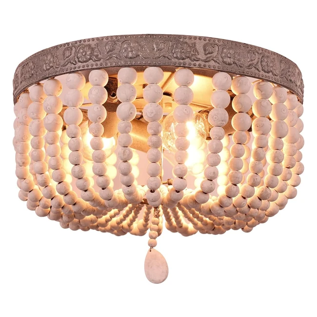 Plafoniere Grigio Bianco Naturale Lampadario di Perline di Legno - Design Bohemien - Facile Installazione - Ampia Applicazione