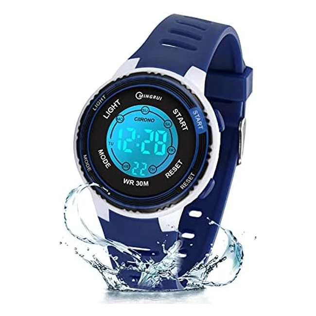 Montre numérique pour enfants DTKid étanche 3ATM - Facile à lire - 7 lumières de couleur