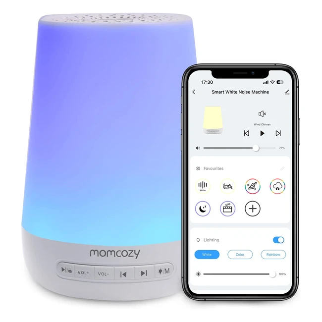 Máquina de Ruido Blanco Momcozy - Sonidos Relajantes - Luz de 7 Colores