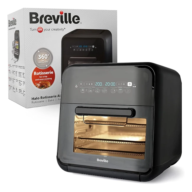 Breville Halo-Heißluftfritteuse mit Grillfunktion, digitale XXL-Heißluftfritteuse, 10L, frittieren, backen, dörren, 2000W, energieeffizient, schwarz und grau VDF127X