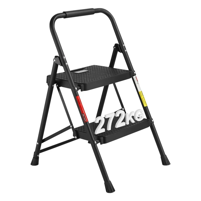 Bontec 2 Step Ladder - Capacity 272kg - Wide Antislip Pedals - Folding Steel Ste