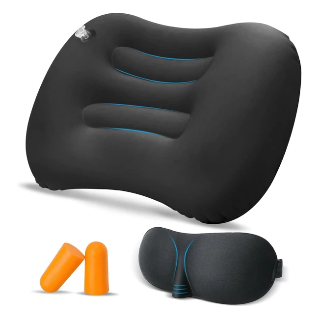 Cuscino Gonfiabile da Campeggio Ultraleggero - Supporto per Collo e Lombare - Maschera Occhi e Tappi Orecchie
