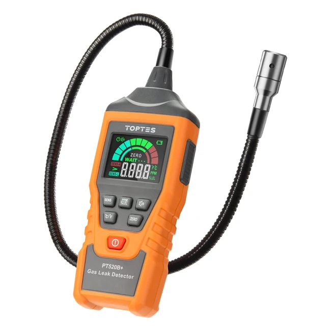 Detector de Gas Toptes PT520B - Detecta Fugas de Gas Natural - Recargable - Sonda de 435cm - Medicion en PPM o LEL - Naranja