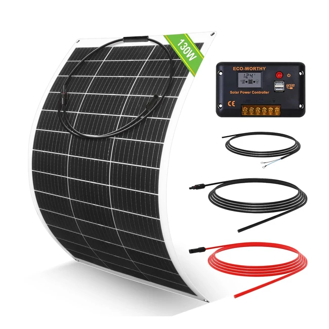 EcoWorthy 130W 12V Flexible Solar Panel Kit | 130 Watts | RV Boat Cabin | PWM Charge Controller