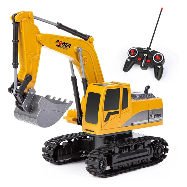 Excavadora teledirigida para niños - Regalo de cumpleaños - Modelo 124 - Juguete de construcción RC - 6 canales - LED y sonido