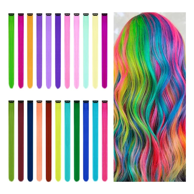 Colorful Hair Extensions - 22pcs, 20 inch, Long Straight Wig - Aomig