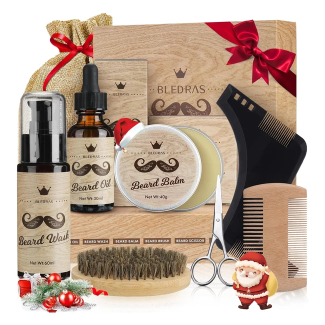 Kit Barbe Homme 9pcs - Bledras Kit de Soin Barbe Complet - Huile Barbe Shampoin