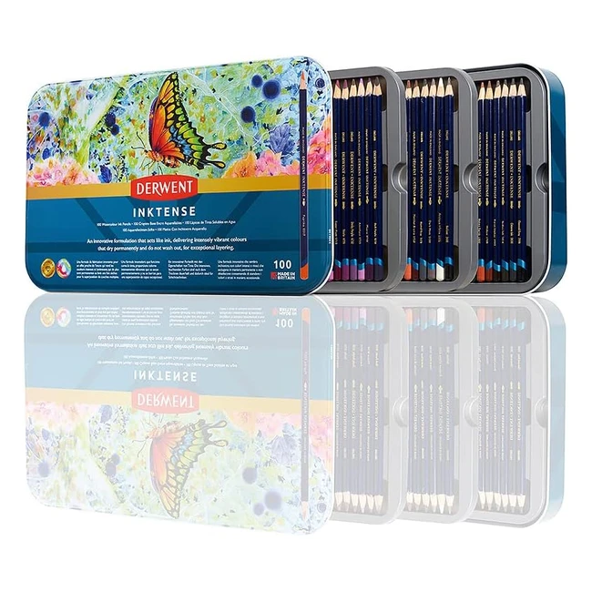 Derwent Inktense 2306130 100 wasserfeste Aquarellstifte Premium Erwachsenen-Mals