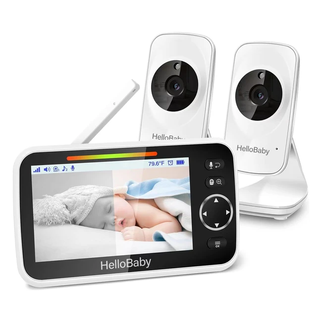 HelloBaby 5 Baby Monitor - 30Hrs Battery - 2 Cameras - Eco Mode - PTZ - Night Vision - 2-Way Talk - 8 Lullabies - Temp