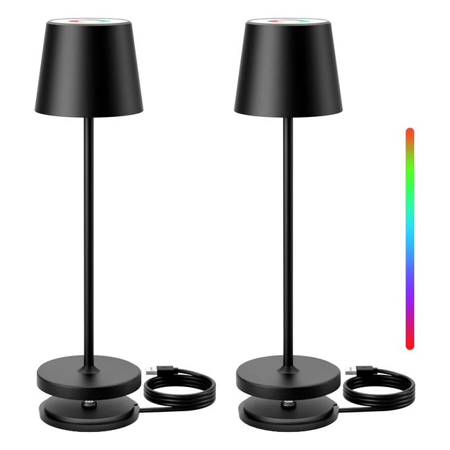 keepoo LED Tischlampe 2er Pack Batterie Tischlampe kabellose dimmbare Touch Tischlampe mit USB-Ladestation warmweiß 8 RGB-Farben Außentischlampe für Restaurant Schlafzimmer Bar IP54