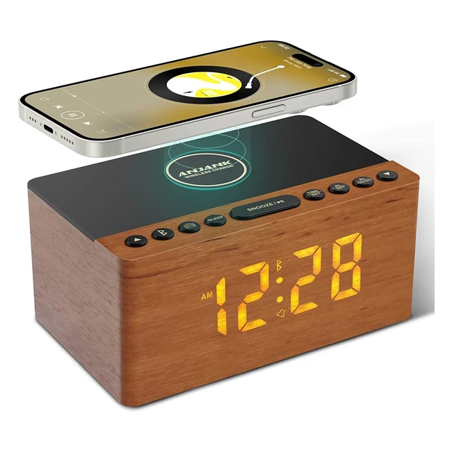 ANJANK Holz Bluetooth Lautsprecher Radio Wecker Digital Drahtlose Ladestation f