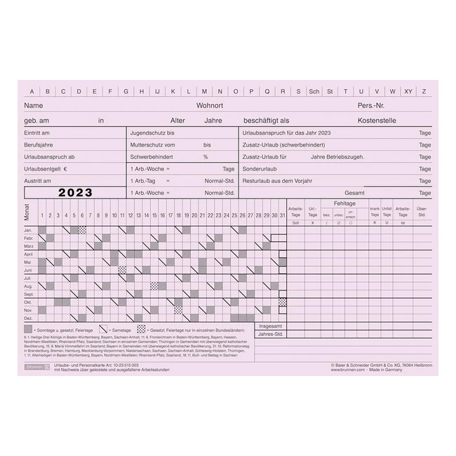 Brunnen Urlaubs- und Personal-Karten 2023 A5 Querformat Gelb