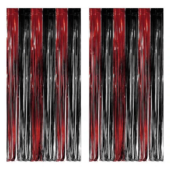 Black Red Foil Fringe Backdrop - Greatril Party Tinsel Curtain Streamers
